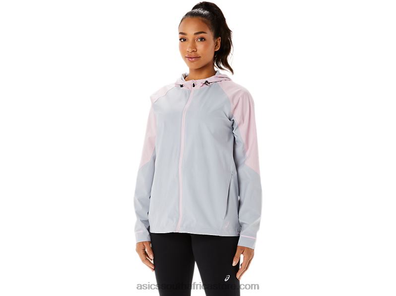 Women Asics Waterproof Jacket LH4X03333 Piedmont Grey/Barely Rose