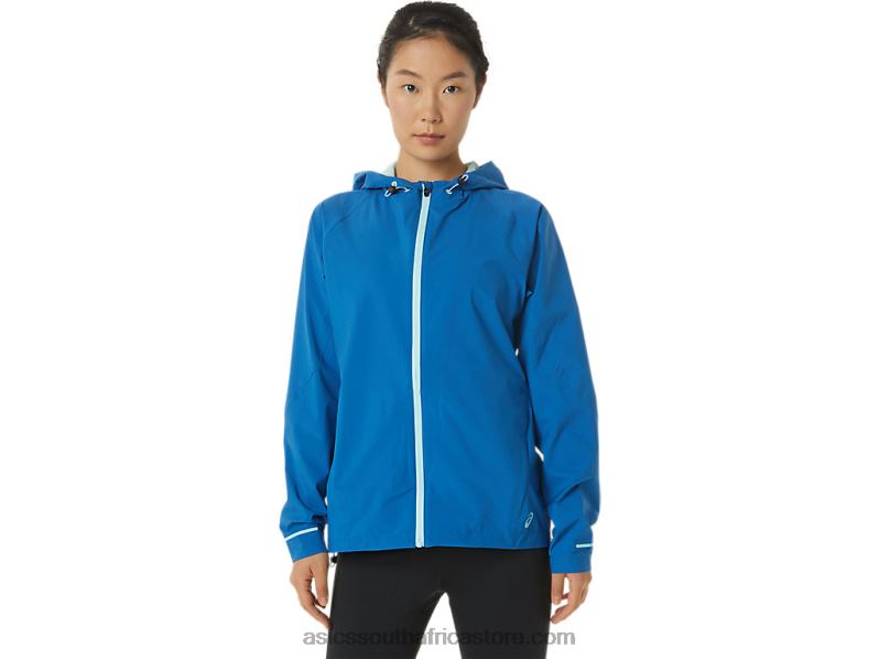 Women Asics Waterproof Jacket LH4X03341 Lake Drive/Clear Blue