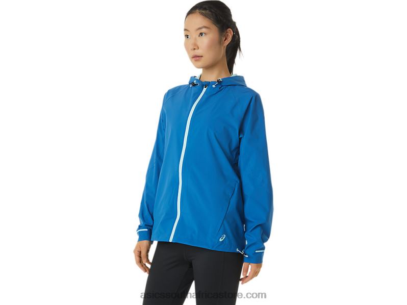 Women Asics Waterproof Jacket LH4X03341 Lake Drive/Clear Blue