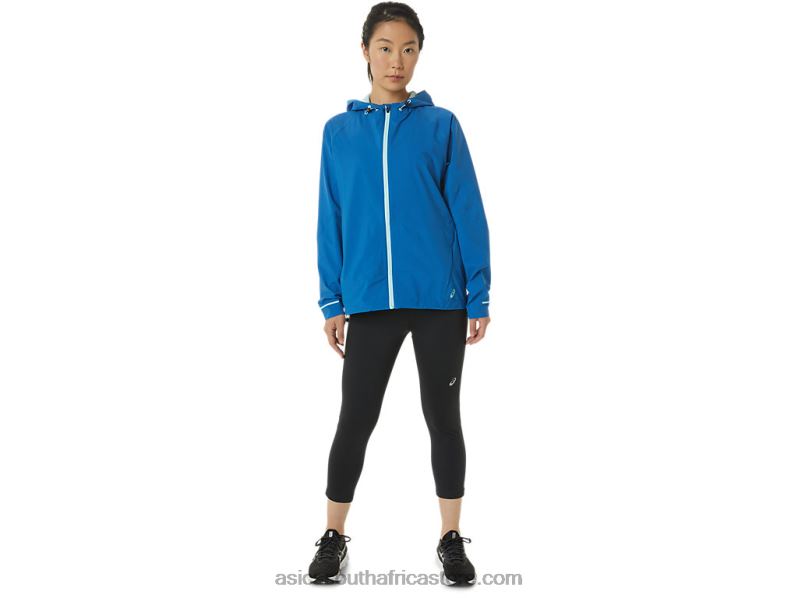 Women Asics Waterproof Jacket LH4X03341 Lake Drive/Clear Blue