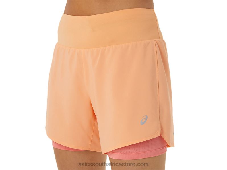 Women Asics Road 2-N-1 5.5in Short LH4X02564 Summer Dune/Papaya