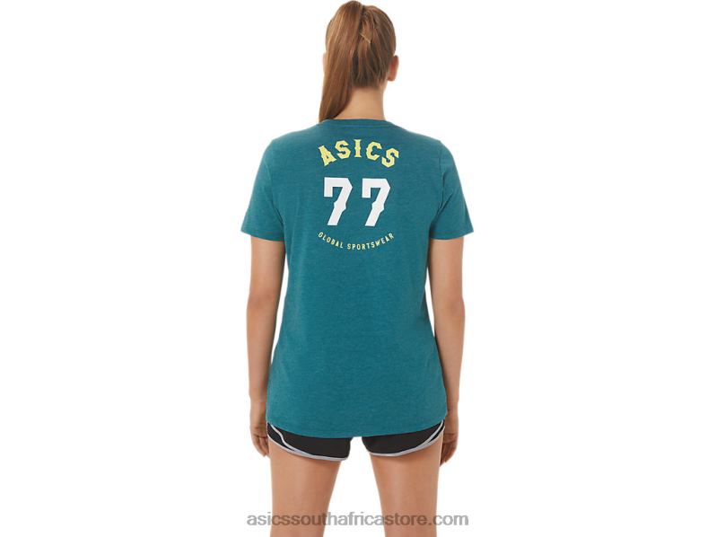 Women Asics 1977 Heritage Americana V-Neck LH4X02753 Velvet Pine Heather