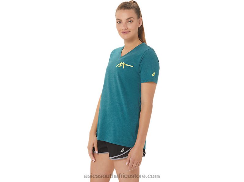 Women Asics 1977 Heritage Americana V-Neck LH4X02753 Velvet Pine Heather