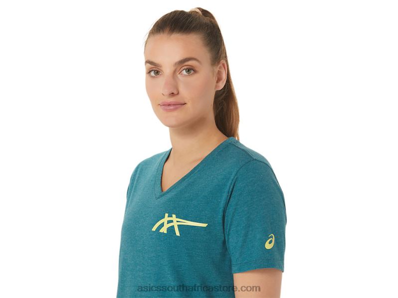 Women Asics 1977 Heritage Americana V-Neck LH4X02753 Velvet Pine Heather