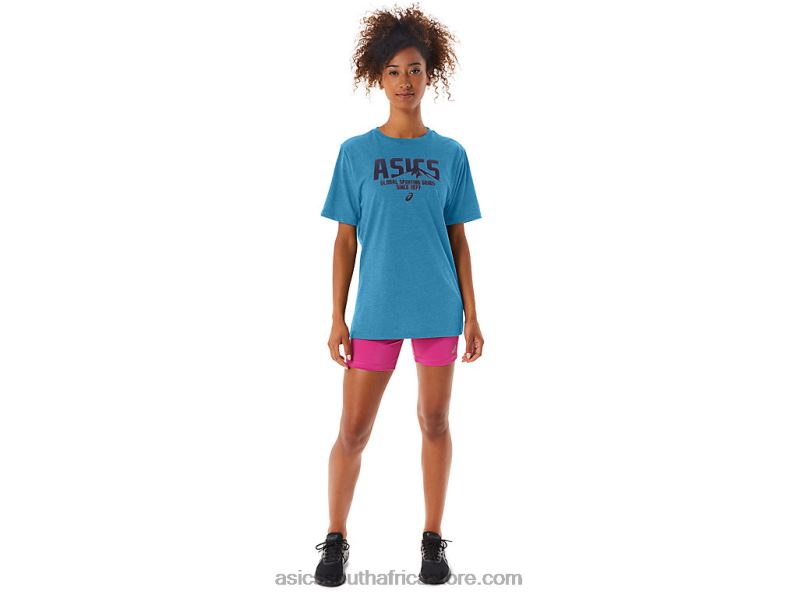 Women Asics 1977 MTn Tee LH4X042 Island Blue Heather
