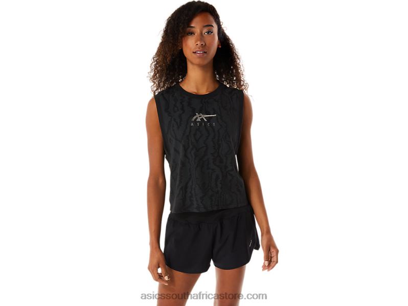 Women Asics Allover Printed Muscle Crop LH4X03145 Performance Black