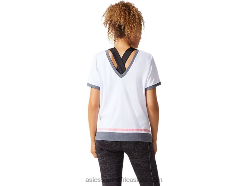 Women Asics Color Block Short Sleeve Top LH4X03978 Brilliant White/Peach Petal