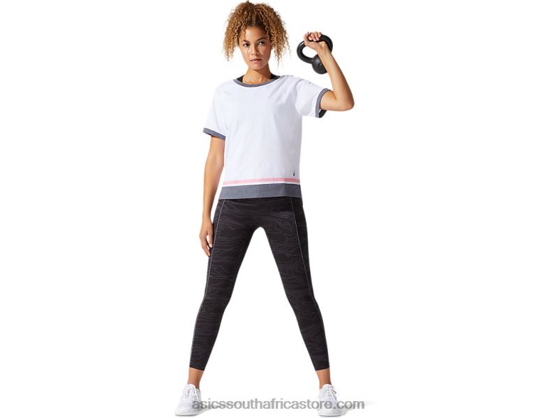 Women Asics Color Block Short Sleeve Top LH4X03978 Brilliant White/Peach Petal