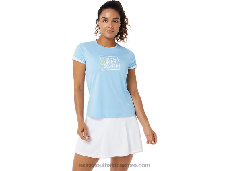Women Asics Court Graphic Tee LH4X03491 Arctic Sky