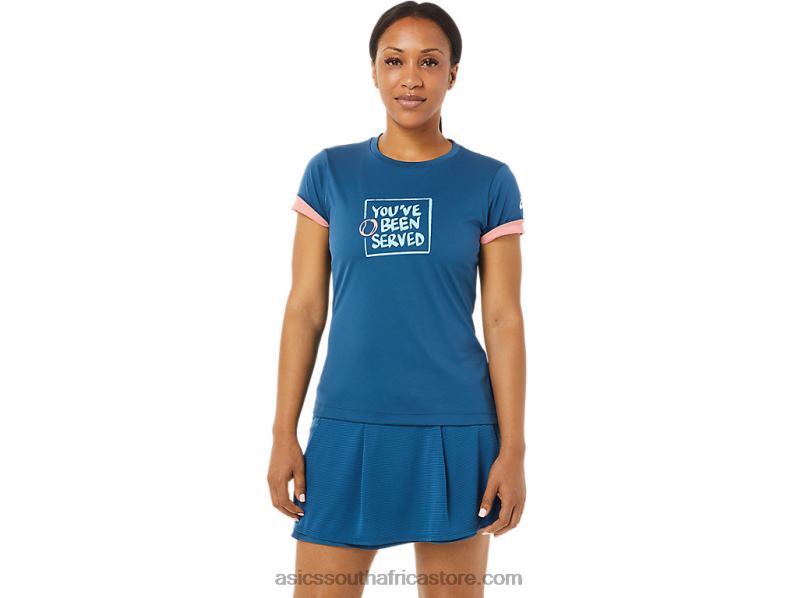 Women Asics Court Graphic Tee LH4X03514 Light Indigo