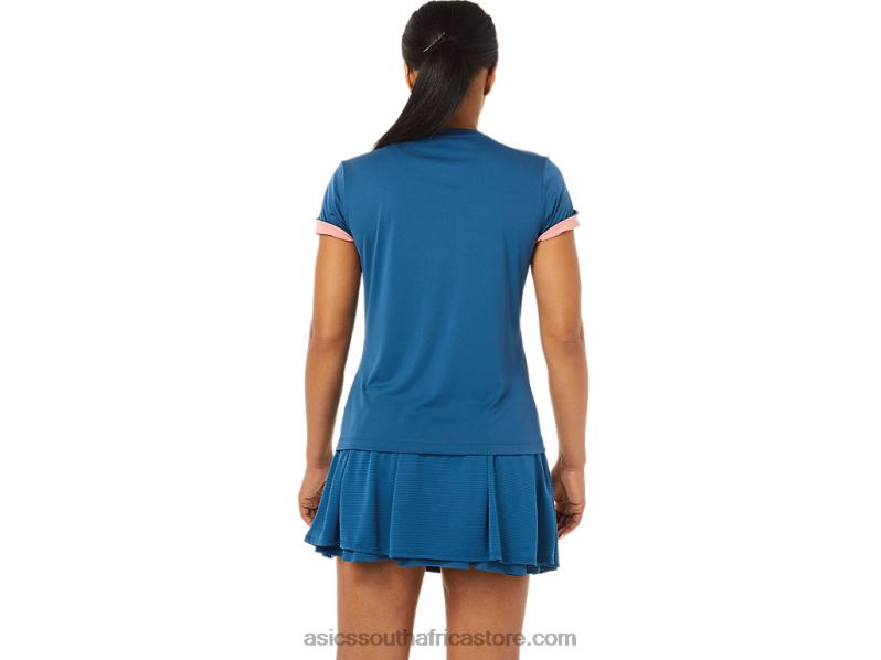 Women Asics Court Graphic Tee LH4X03514 Light Indigo