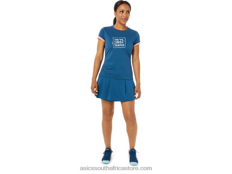 Women Asics Court Graphic Tee LH4X03514 Light Indigo
