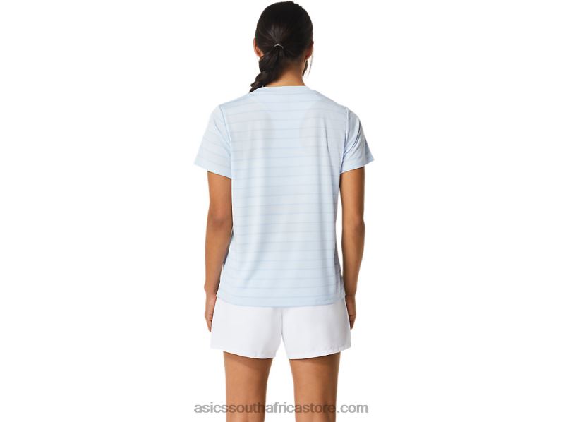 Women Asics Court Stripe Short Sleeve Top LH4X02515 Soft Sky