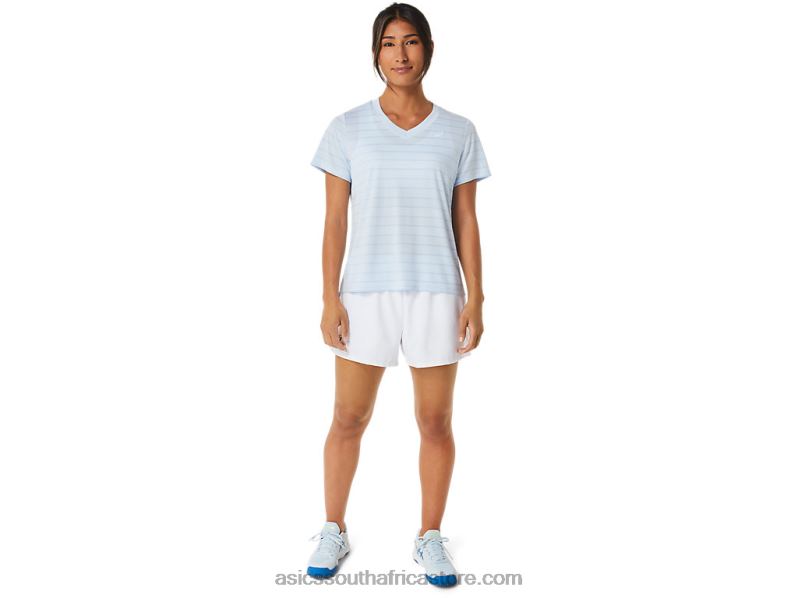 Women Asics Court Stripe Short Sleeve Top LH4X02515 Soft Sky