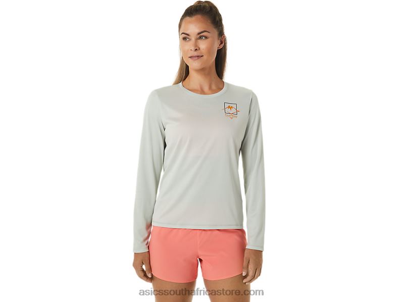 Women Asics Fujitrail Logo Long Sleeve Top LH4X02476 Light Sage
