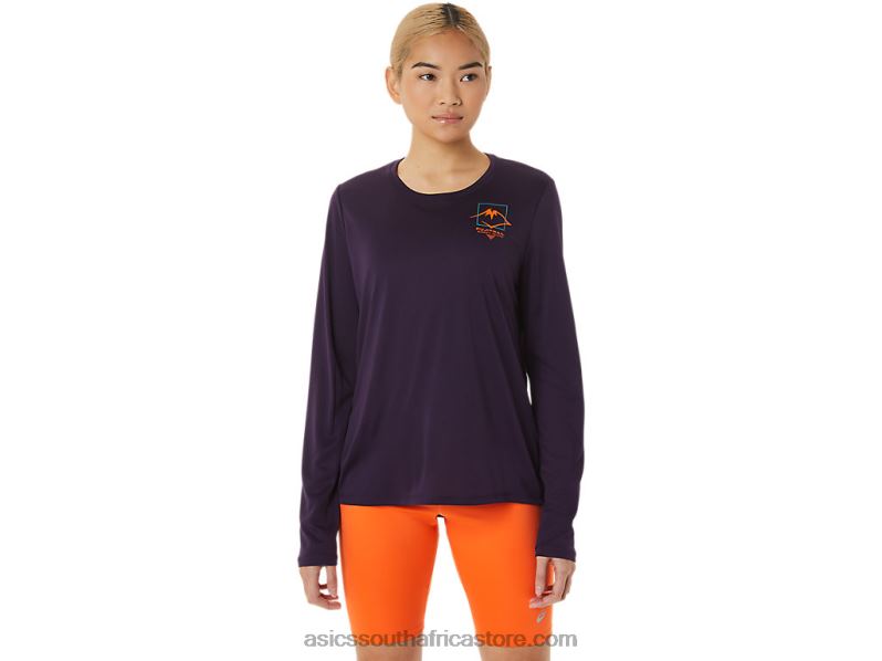Women Asics Fujitrail Logo Long Sleeve Top LH4X03033 Night Shade