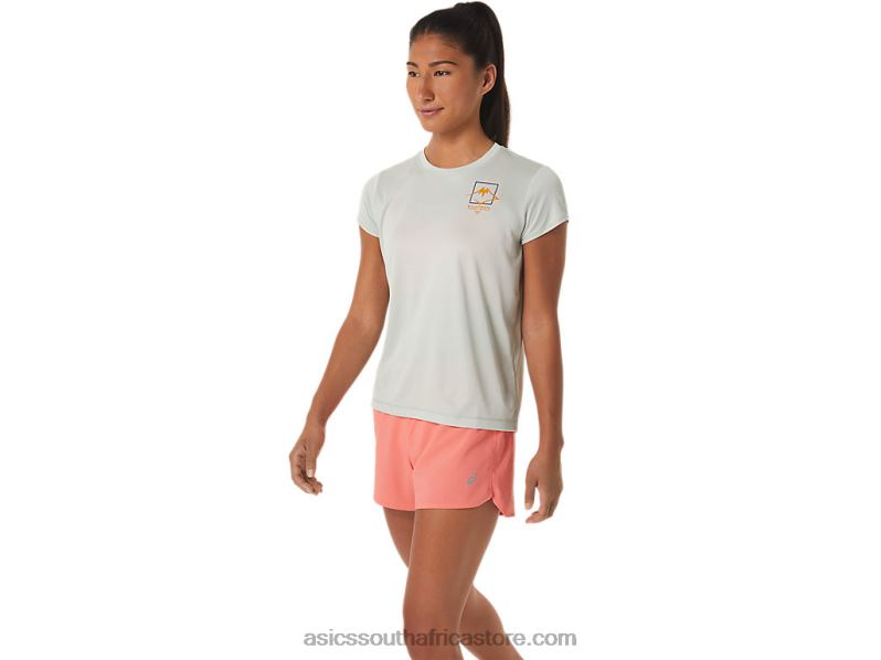 Women Asics Fujitrail Logo Short Sleeve Top LH4X02510 Light Sage