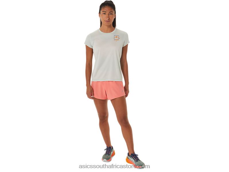 Women Asics Fujitrail Logo Short Sleeve Top LH4X02510 Light Sage
