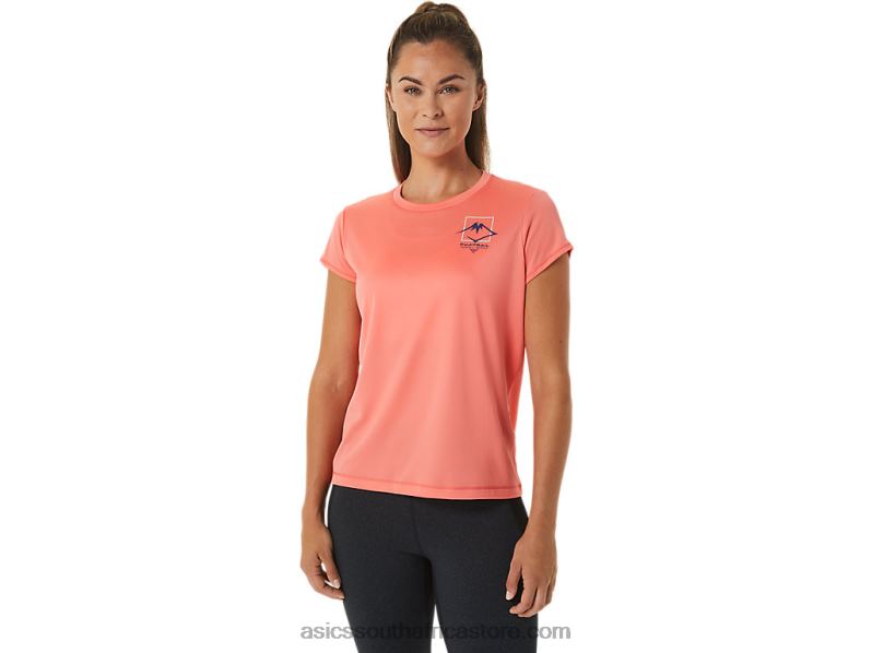 Women Asics Fujitrail Logo Short Sleeve Top LH4X02563 Papaya
