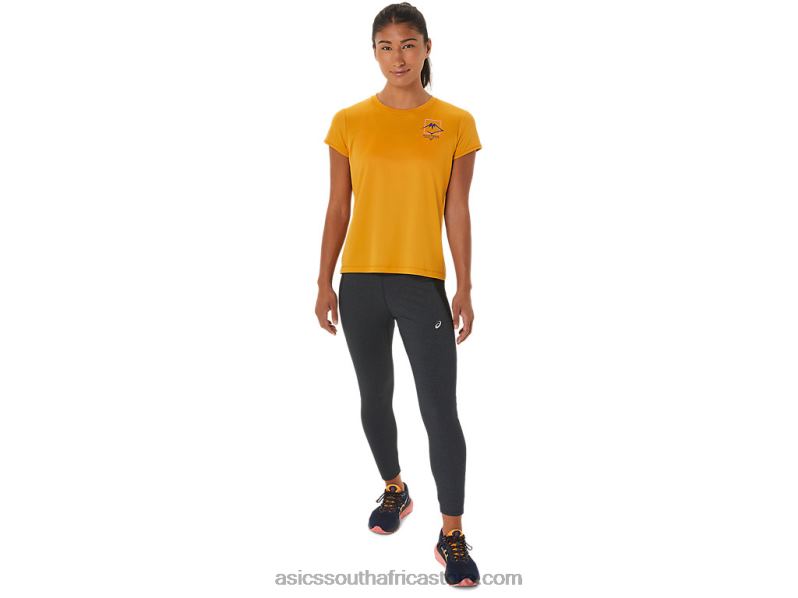 Women Asics Fujitrail Logo Short Sleeve Top LH4X02565 Sandstorm