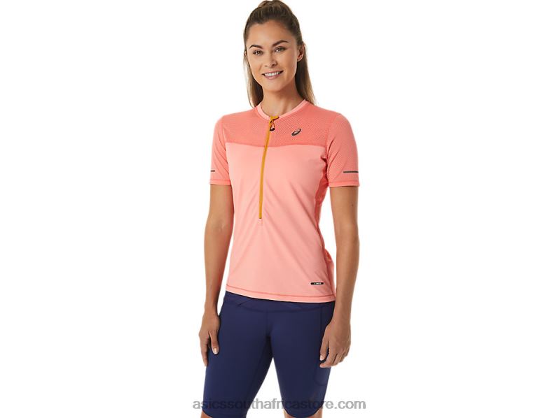 Women Asics Fujitrail Short Sleeve Top LH4X02457 Papaya/Guava