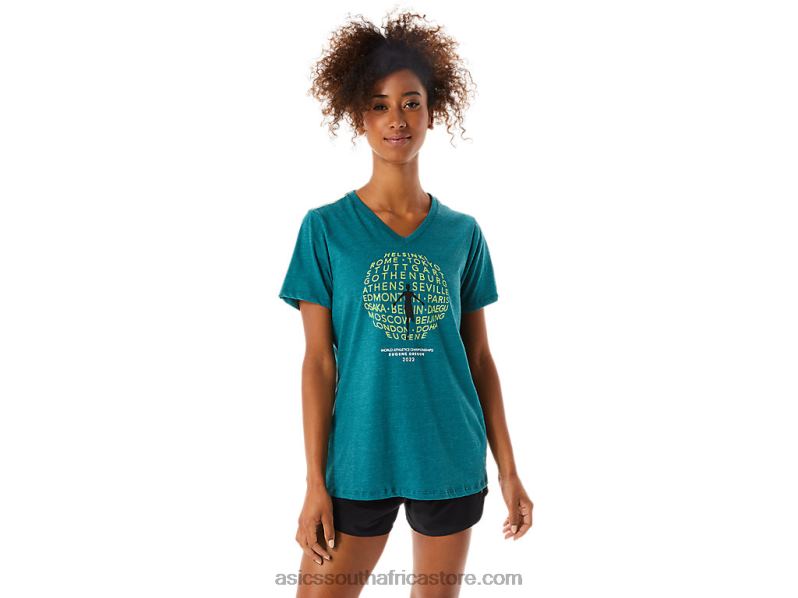 Women Asics Graphic V-Neck Wch LH4X03319 Velvet Pine Heather