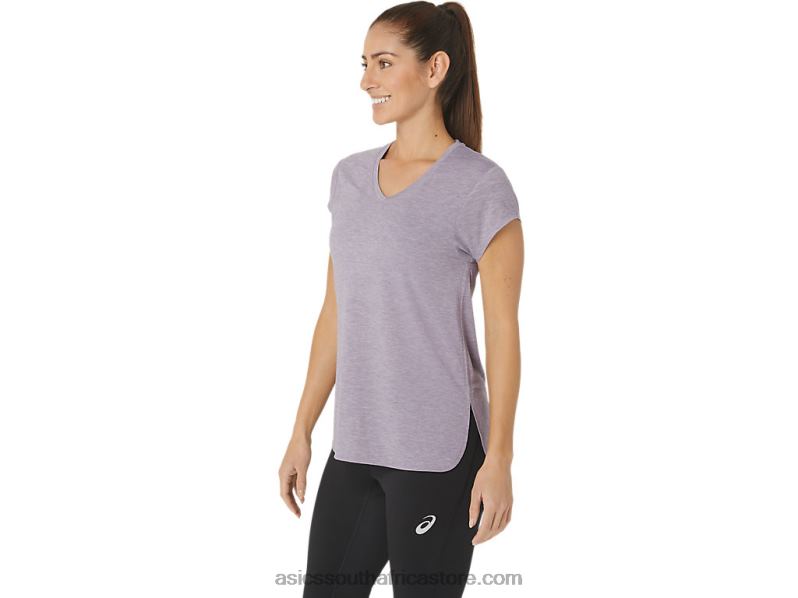 Women Asics Heather Vneck Top LH4X02150 Violet Quartz Heather