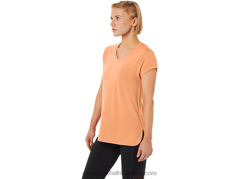 Women Asics Heather Vneck Top LH4X02260 Summer Dune Heather