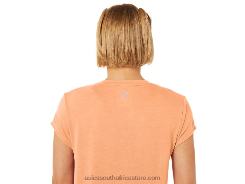 Women Asics Heather Vneck Top LH4X02260 Summer Dune Heather