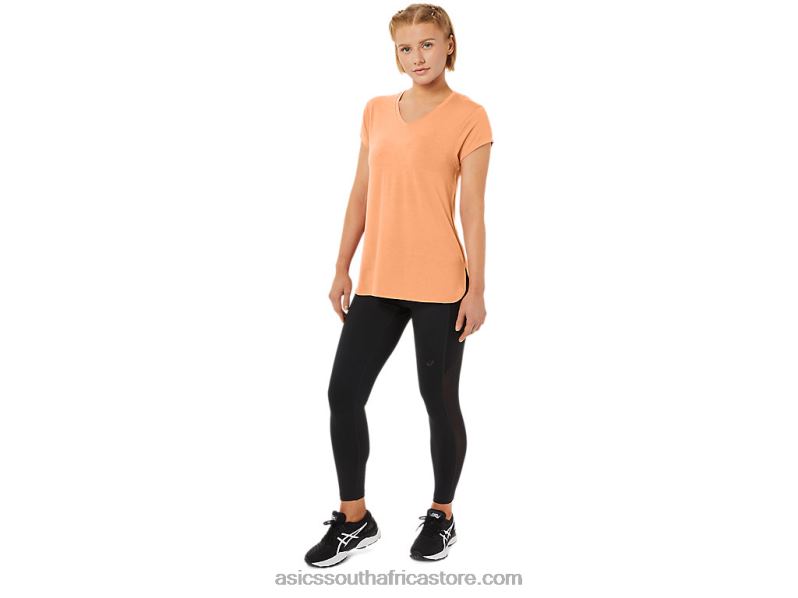 Women Asics Heather Vneck Top LH4X02260 Summer Dune Heather