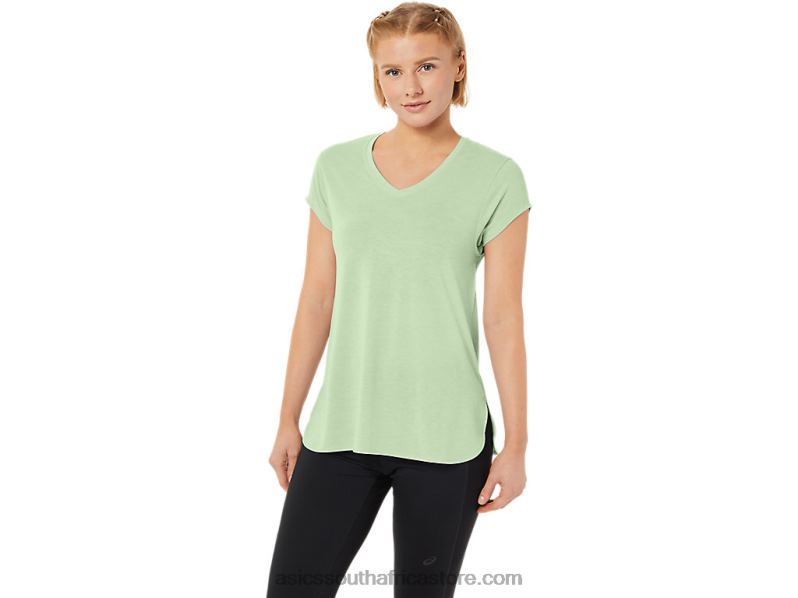 Women Asics Heather Vneck Top LH4X02292 Whisper Green Heather