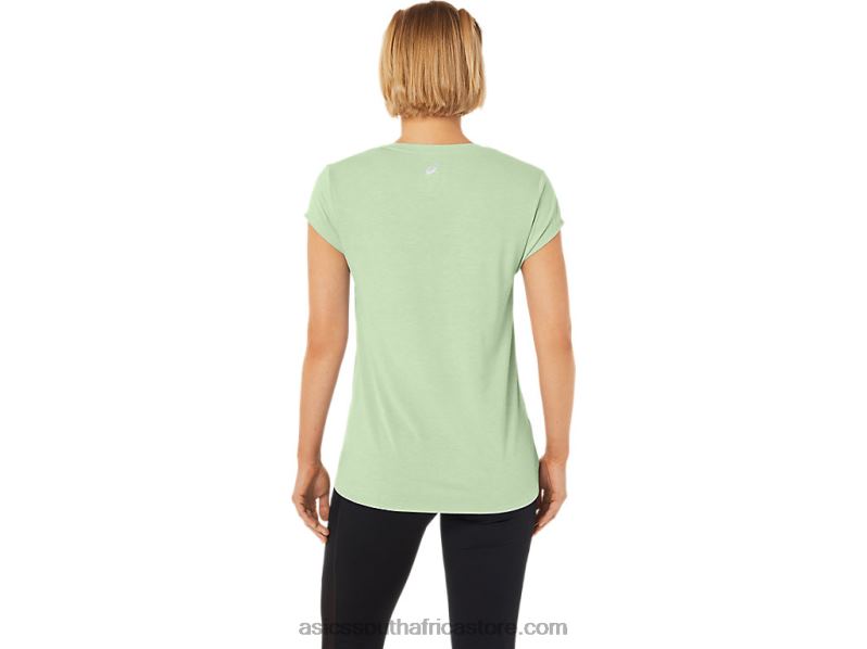 Women Asics Heather Vneck Top LH4X02292 Whisper Green Heather