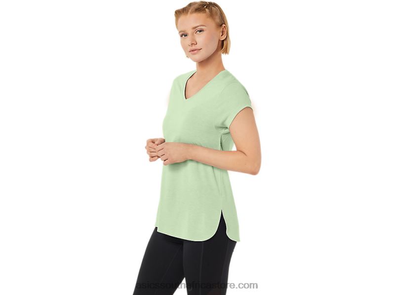 Women Asics Heather Vneck Top LH4X02292 Whisper Green Heather