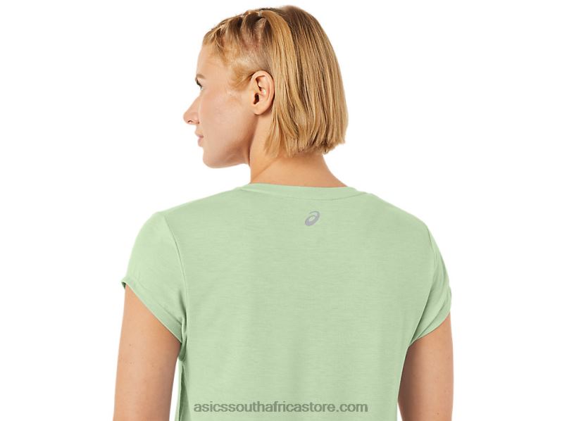Women Asics Heather Vneck Top LH4X02292 Whisper Green Heather