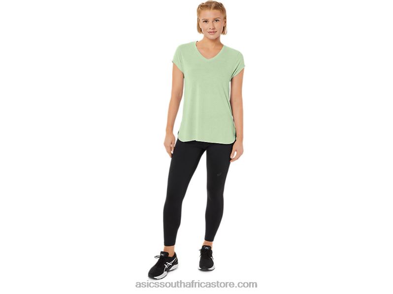 Women Asics Heather Vneck Top LH4X02292 Whisper Green Heather