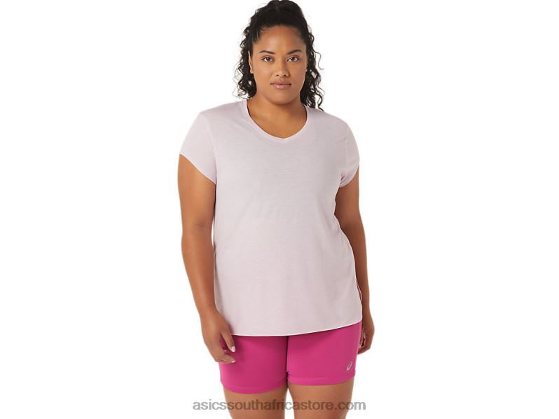 Women Asics Heather Vneck Top LH4X02746 Barely Rose Heather