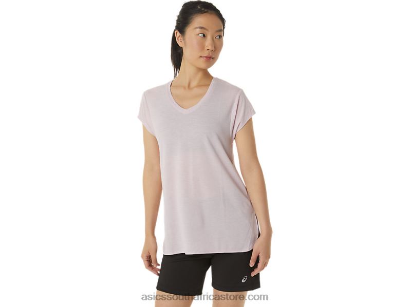 Women Asics Heather Vneck Top LH4X02746 Barely Rose Heather