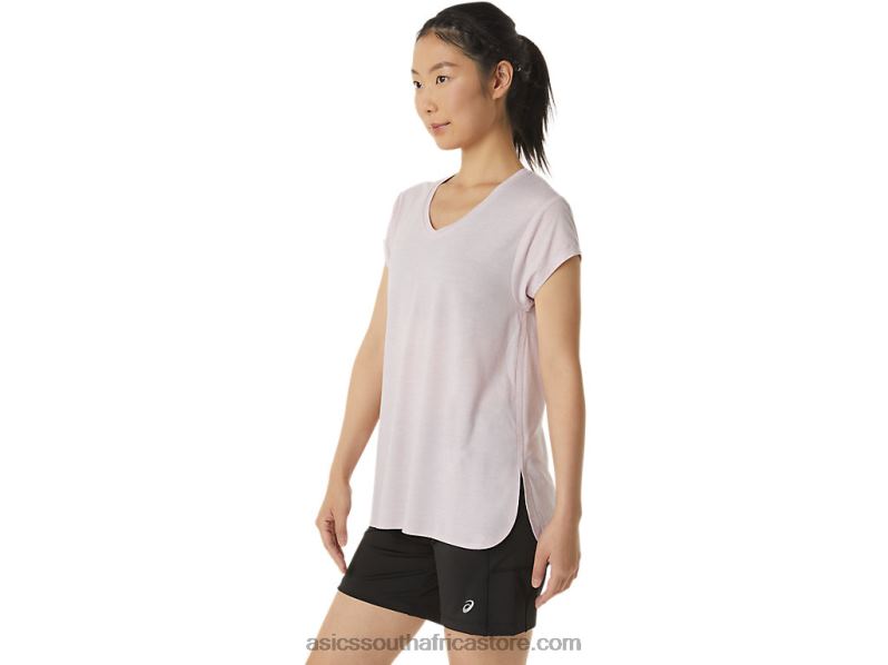 Women Asics Heather Vneck Top LH4X02746 Barely Rose Heather