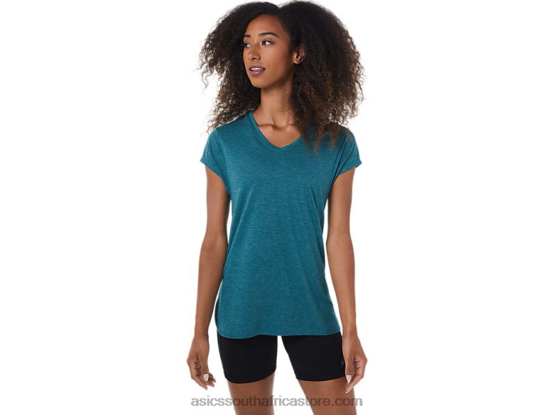 Women Asics Heather Vneck Top LH4X03045 Velvet Pine Heather