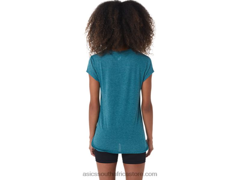 Women Asics Heather Vneck Top LH4X03045 Velvet Pine Heather