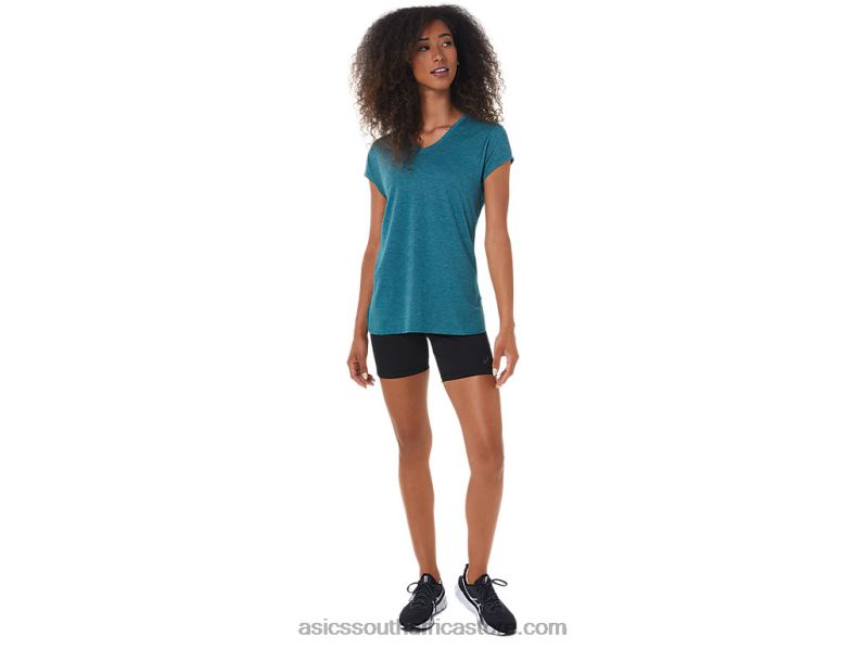 Women Asics Heather Vneck Top LH4X03045 Velvet Pine Heather