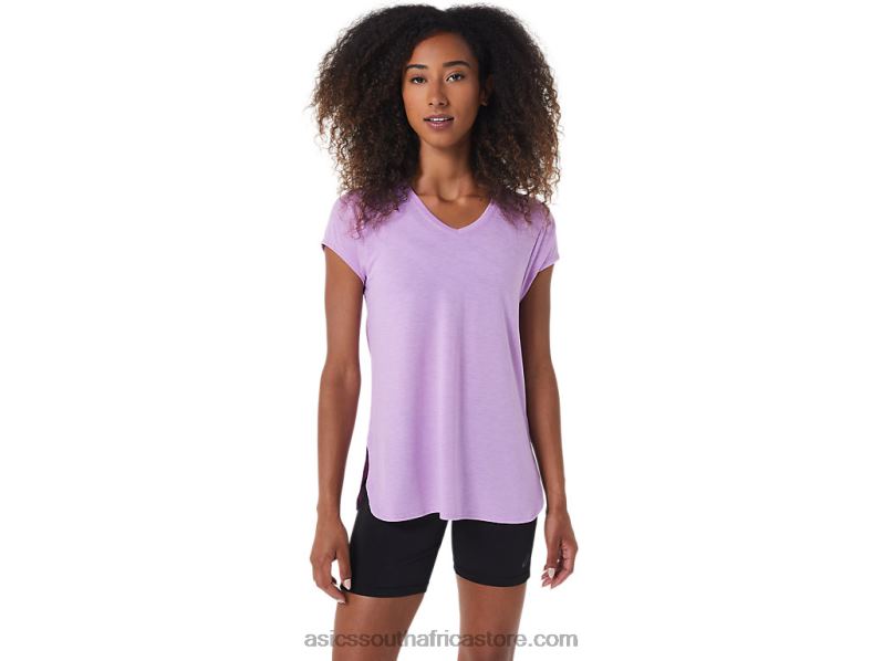 Women Asics Heather Vneck Top LH4X03046 Lavender Glow Heather
