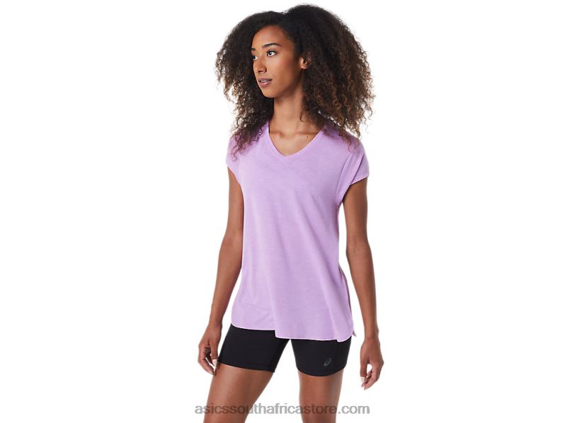 Women Asics Heather Vneck Top LH4X03046 Lavender Glow Heather