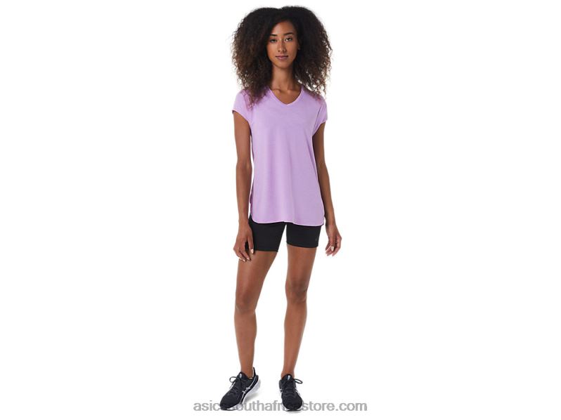 Women Asics Heather Vneck Top LH4X03046 Lavender Glow Heather
