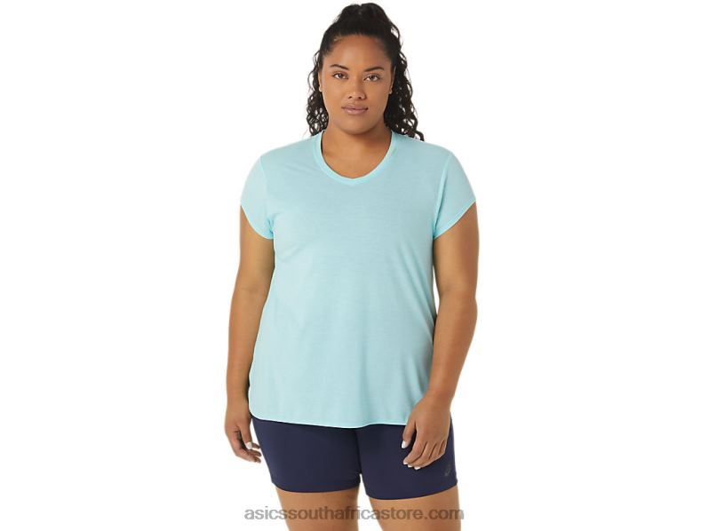 Women Asics Heather Vneck Top LH4X03403 Clear Blue Heather
