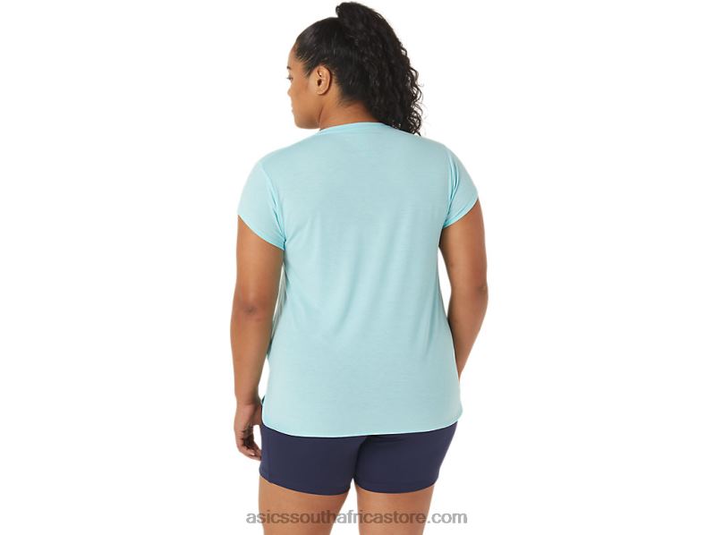 Women Asics Heather Vneck Top LH4X03403 Clear Blue Heather