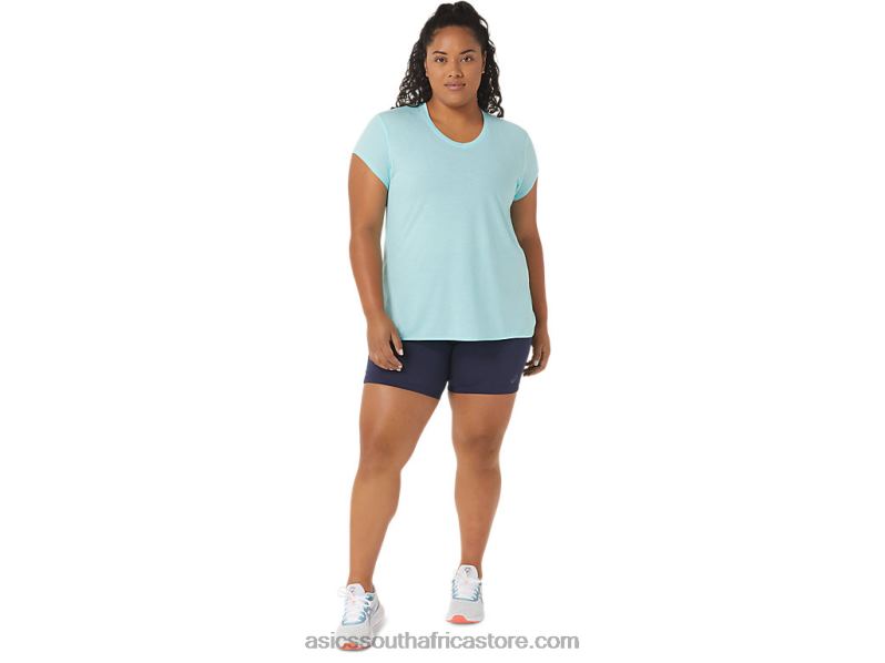 Women Asics Heather Vneck Top LH4X03403 Clear Blue Heather