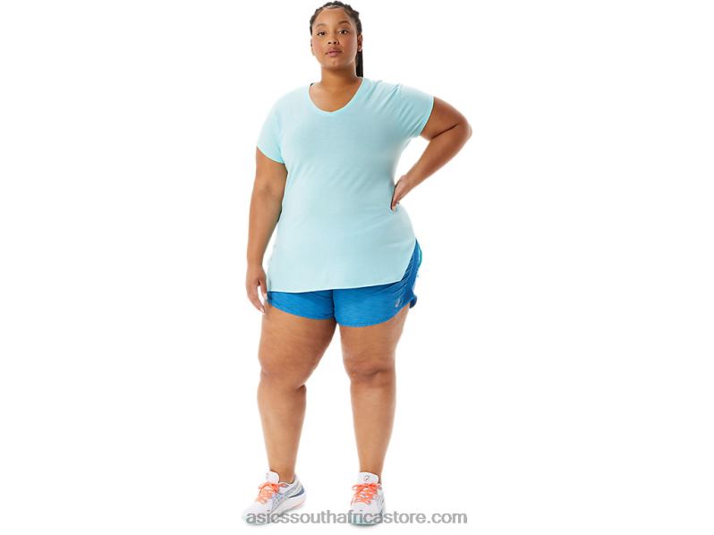 Women Asics Heather Vneck Top LH4X03403 Clear Blue Heather