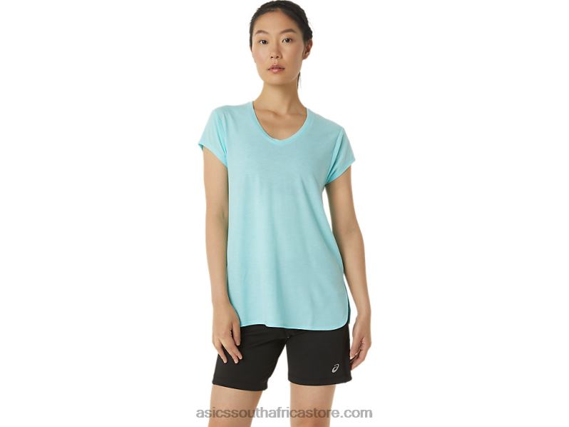 Women Asics Heather Vneck Top LH4X03403 Clear Blue Heather