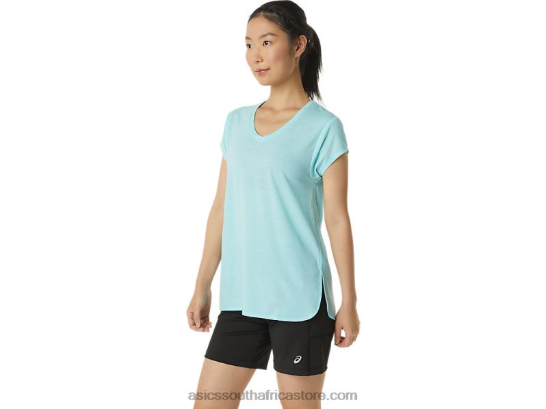 Women Asics Heather Vneck Top LH4X03403 Clear Blue Heather